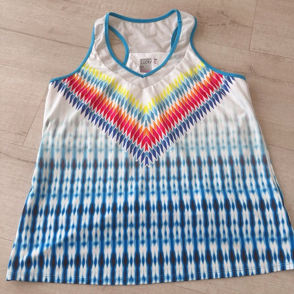 Lucky in Love Tennis/pickleball Set Skirt (M) & Tank (XL) Blue Multicolor Print - Picture 8 of 11